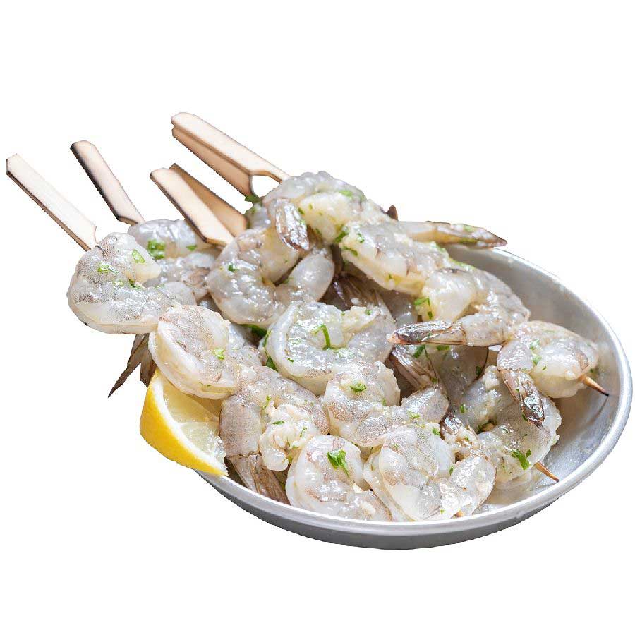 Riesengarnelen- / Tiger Shrimp-Spieße (roh) ohne Kopf, ohne Schale 1 kg (10 Spieße)